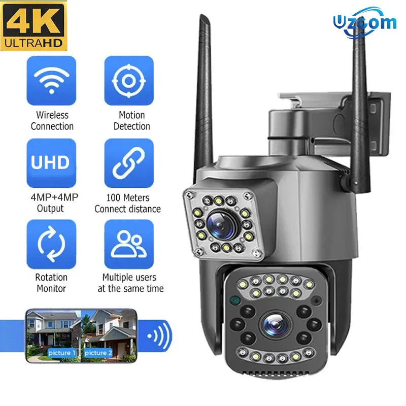 4K 8MP Wi-Fi IP-камера HD Цветное ночное видение PTZ Радионяня 8-кратный зум Двойной объектив Наружное беспроводное наблюдение CCTV
4K 8MP Wi-Fi IP-камера HD Цветное ночное видение PTZ Радионяня 8-кратный зум Двойной объектив Наружное беспроводное наблюдение CCTV