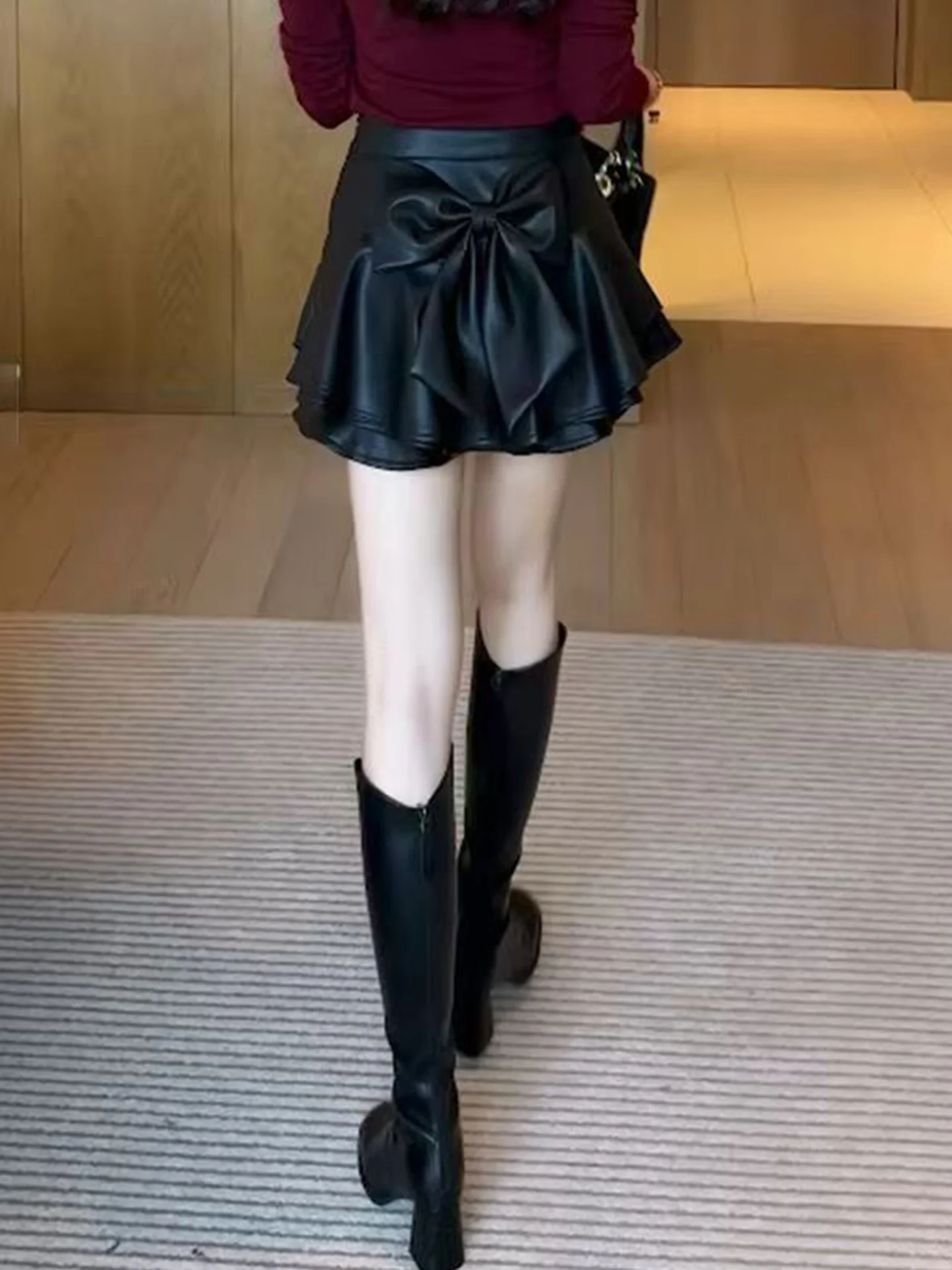 Faionable High Waist ort Skirt Knot Splice PU Leather f Body Slimming Women's Skirt Bla A-Line Skirt
Faionable High Waist ort Skirt Knot Splice PU Leather f Body Slimming Women's Skirt Bla A-Line Skirt