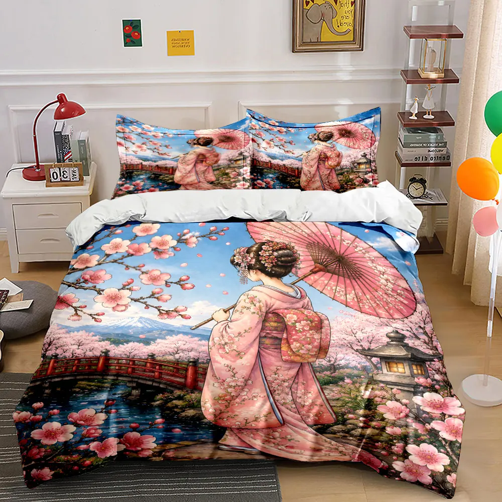Cherry blossom kimono lady and red bridge Print Soft Comfortable Duvet Cover Bedding Set Included 1*Duvet Cover 2*Pillowcases
Cherry blossom kimono lady and red bridge Print Soft Comfortable Duvet Cover Bedding Set Included 1*Duvet Cover 2*Pillowcases