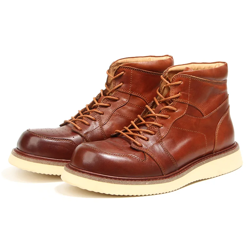 Men's Horsehide Leather High Top Sneakers - Hand-Dyed Vintage Distressed Finish, Lace-Up Ankle Boots for Urban Style, Trendy Dur
Men's Horsehide Leather High Top Sneakers - Hand-Dyed Vintage Distressed Finish, Lace-Up Ankle Boots for Urban Style, Trendy Dur