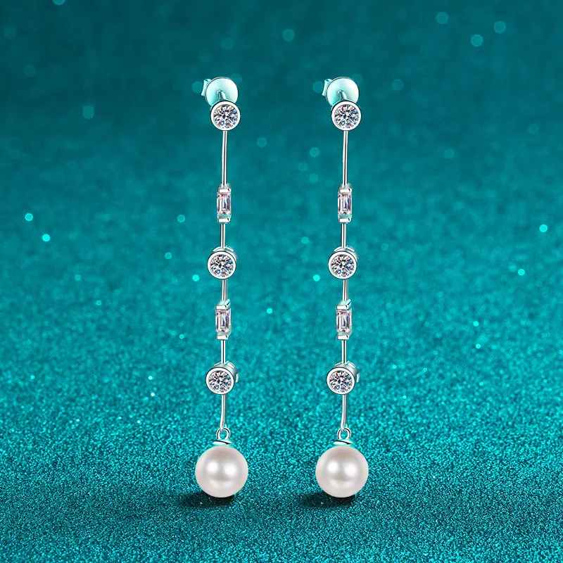 925 sterling silver tassel earrings for women 1.8 carat moissanite freshwater pearl earrings, Mother's Day gift
925 sterling silver tassel earrings for women 1.8 carat moissanite freshwater pearl earrings, Mother's Day gift