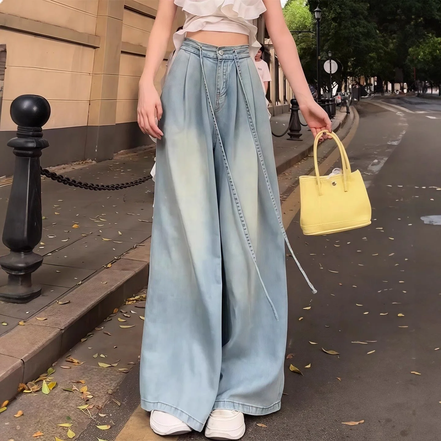 Loose Women's Blue Jeans Drawstring Drapey Thin High Waist plus Size Summer Trousers Wide Leg Pants American Style
Loose Women's Blue Jeans Drawstring Drapey Thin High Waist plus Size Summer Trousers Wide Leg Pants American Style