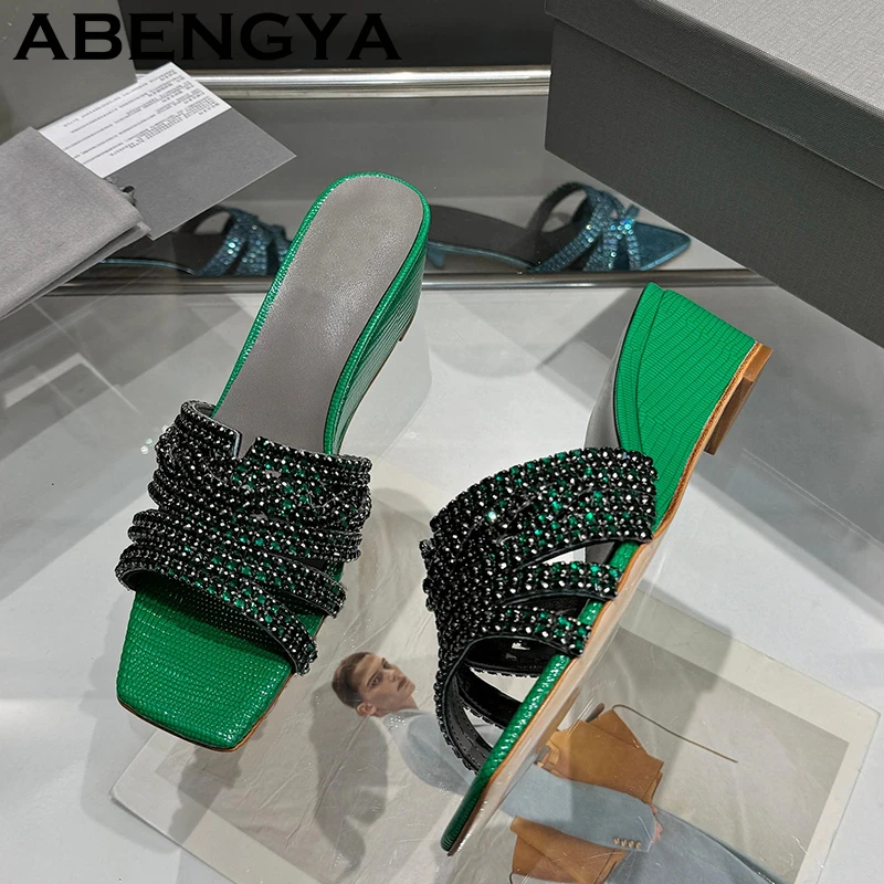 Square Toe Wedge Heels Rhinestone Slippers For Women Summer Shining Crystal Slippers Casual Holiday Beach Slides Shoes Female
Square Toe Wedge Heels Rhinestone Slippers For Women Summer Shining Crystal Slippers Casual Holiday Beach Slides Shoes Female