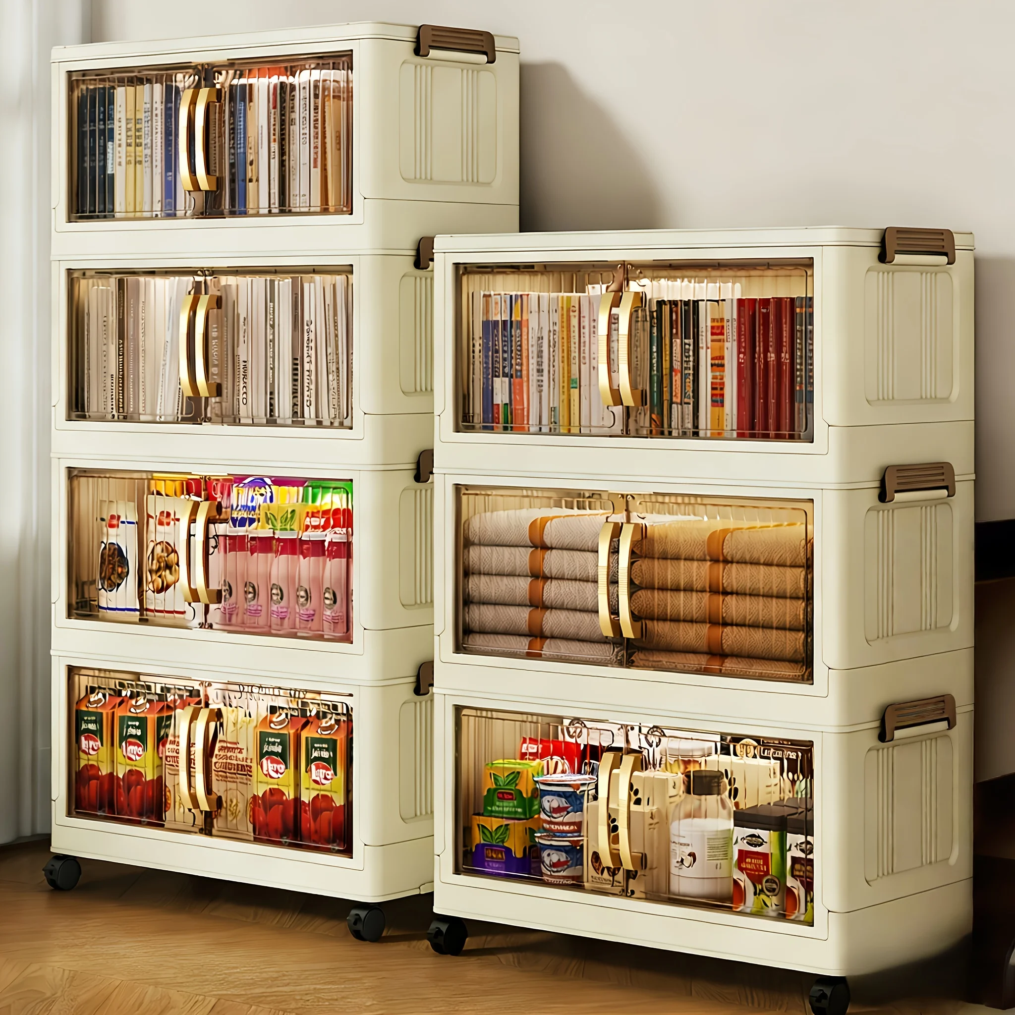 Folding Storage Cabinet With Lid And Wheels, Stackable Storage Boxes, Magnetic Double-Opening Door Foldable Storage Organizer, 3
Folding Storage Cabinet With Lid And Wheels, Stackable Storage Boxes, Magnetic Double-Opening Door Foldable Storage Organizer, 3