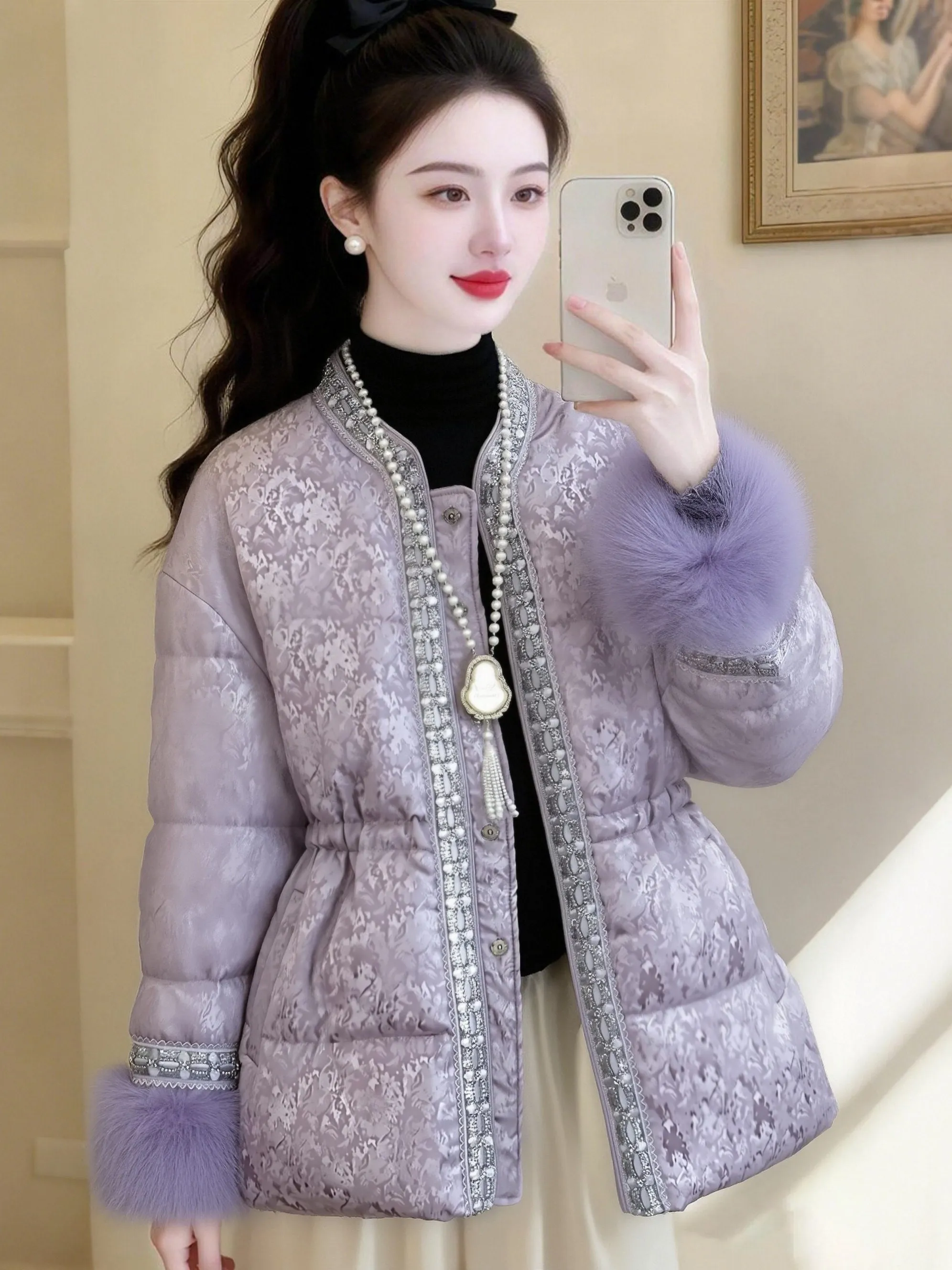 Ladies Thickened Cotton Jacket Mid-Length Waist-Cinching Outerwear Winter New Style Splicing Fluffy Slimming Warm Coat
Ladies Thickened Cotton Jacket Mid-Length Waist-Cinching Outerwear Winter New Style Splicing Fluffy Slimming Warm Coat