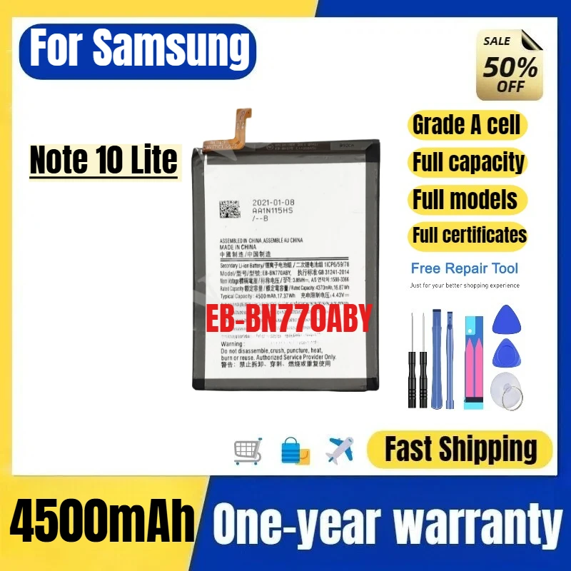 EB-BN770ABY for Samsung Note 10 Lite Phone Battery High Quality High Capacity Battery Replacement Bateria Grade A Cell with Tool
EB-BN770ABY for Samsung Note 10 Lite Phone Battery High Quality High Capacity Battery Replacement Bateria Grade A Cell with Tool