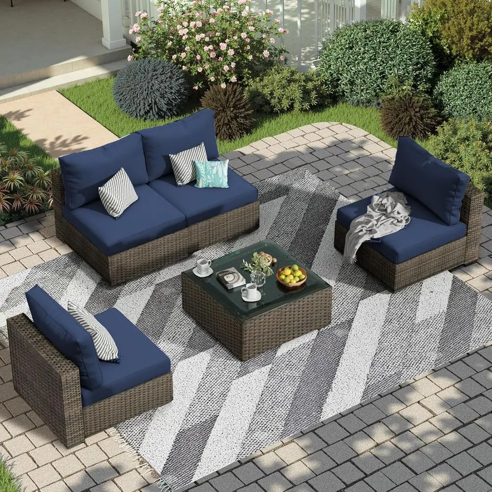 All-Weather PE Rattan Outdoor Patio Sectional Sofa Set with Cushions and Glass Table for Garden, Poolside, Backyard (Blue)
All-Weather PE Rattan Outdoor Patio Sectional Sofa Set with Cushions and Glass Table for Garden, Poolside, Backyard (Blue)