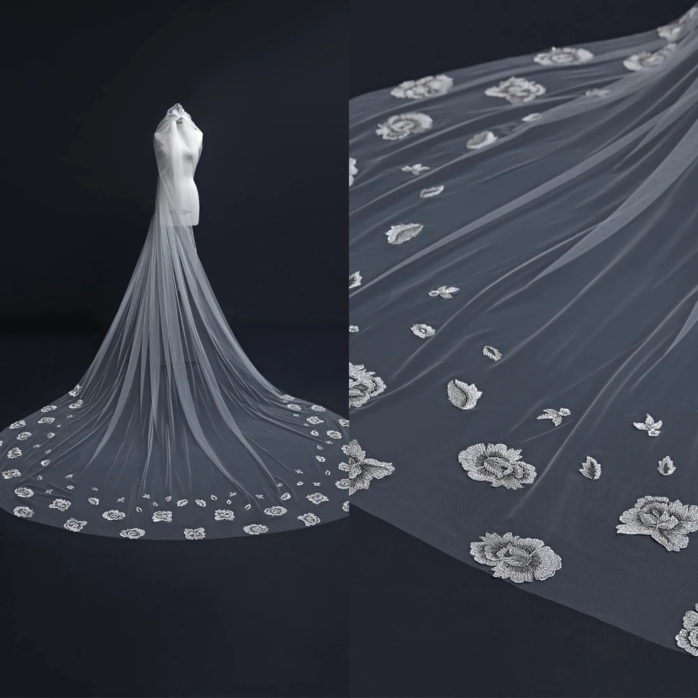 Elegant Flowers Wedding Veils 1 Layer Soft Tulle Appliques Cathedral Veil Velo De Novia Largo Wedding Accessories Customized
Elegant Flowers Wedding Veils 1 Layer Soft Tulle Appliques Cathedral Veil Velo De Novia Largo Wedding Accessories Customized
