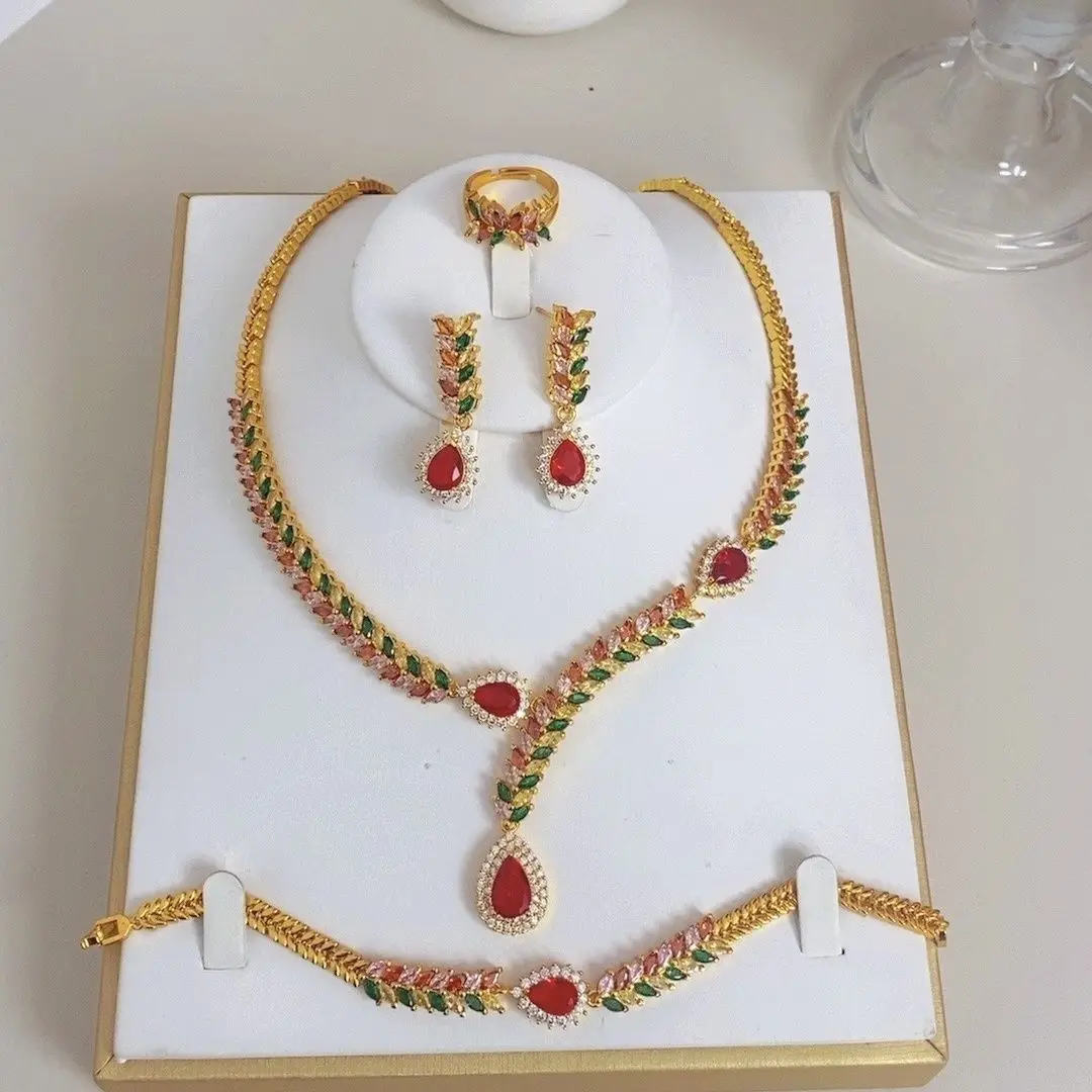New European French 24K Gold Plated Bracelet Necklace Earrings Ring Engagement Party Women's Jewelry Set YY10665
New European French 24K Gold Plated Bracelet Necklace Earrings Ring Engagement Party Women's Jewelry Set YY10665
