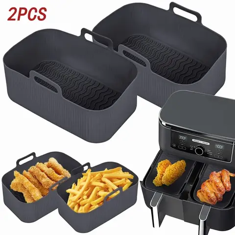 2pc/1pc Air Friteuse Silikon Tablett Rechteck Ofen Backen Korb Wiederverwendbare Liner Einsatz Gericht Gebratenes Huhn für Airfryer Zubehör