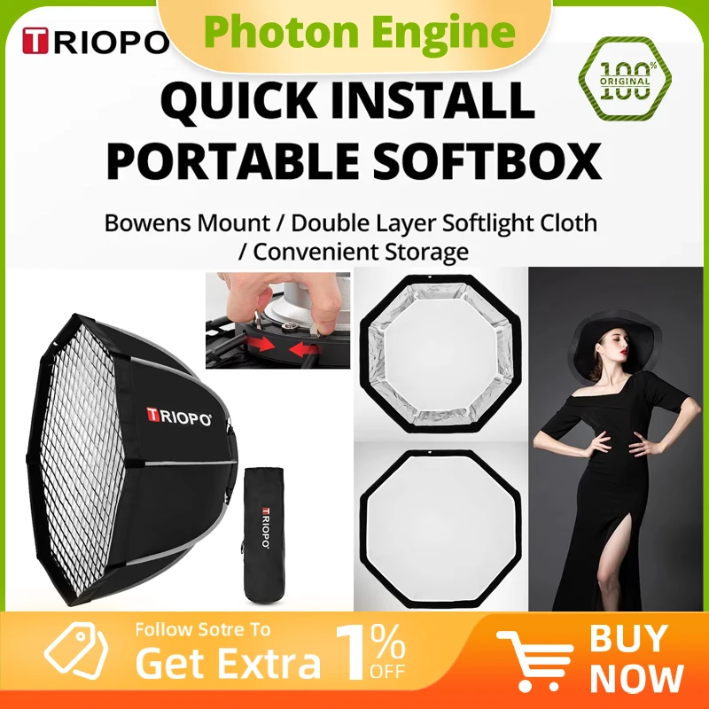 Triopo K2 120cm 90cm 65cm 55cm Quickly Release Bowens Mount Octagon Softbox + Honeycomb Grid Outdoor Soft Box for Flash
Triopo K2 120cm 90cm 65cm 55cm Quickly Release Bowens Mount Octagon Softbox + Honeycomb Grid Outdoor Soft Box for Flash