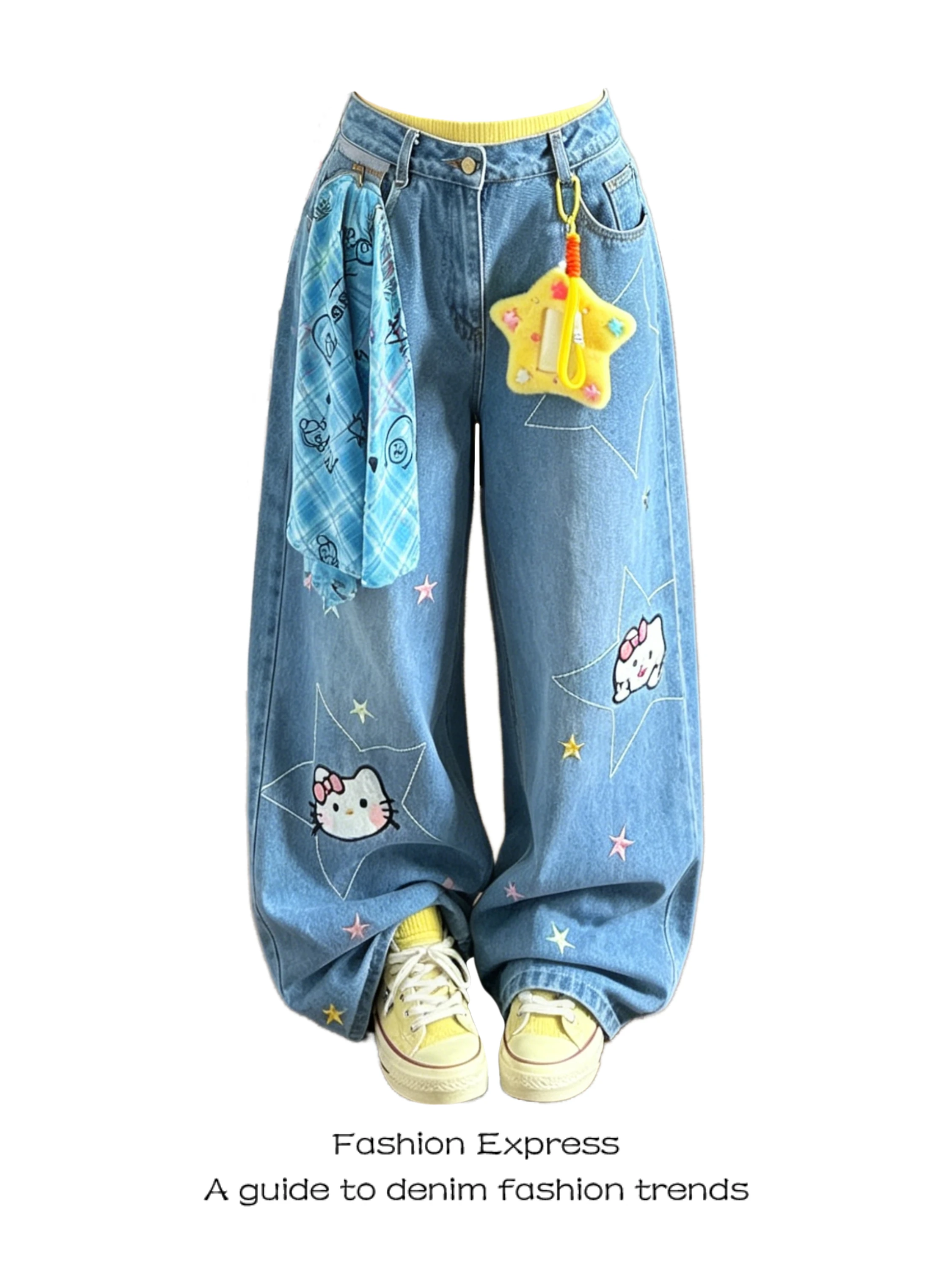 Cool Street Style High Waist Loose Fit Women's Jeans Embroidered Stars Casual Long Trousers American Plaid Design
Cool Street Style High Waist Loose Fit Women's Jeans Embroidered Stars Casual Long Trousers American Plaid Design