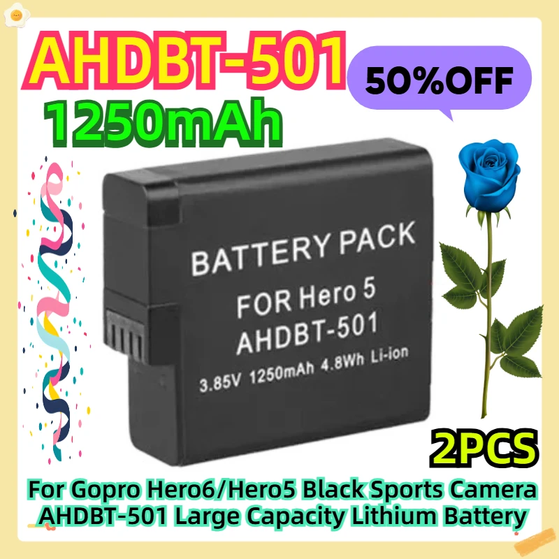 For Gopro Hero6/Hero5 Black Sports Camera AHDBT-501 Large Capacity Lithium Battery 1250mAh 2pcs
For Gopro Hero6/Hero5 Black Sports Camera AHDBT-501 Large Capacity Lithium Battery 1250mAh 2pcs
