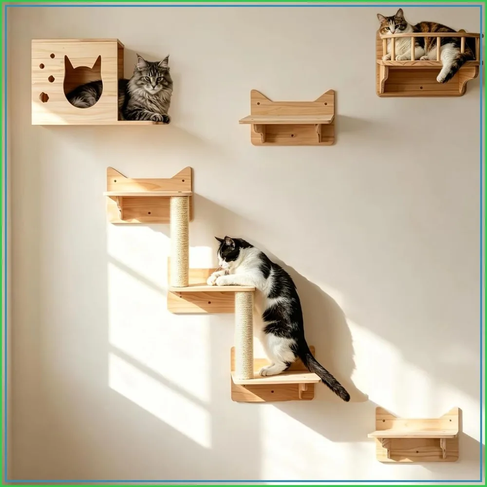 9PCS Solid Pine Cat Wall Shelves Set with House, Ladder & Scratching Posts for Large Cats
9PCS Solid Pine Cat Wall Shelves Set with House, Ladder & Scratching Posts for Large Cats
