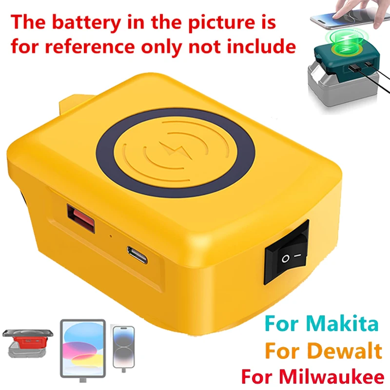 Universal 18V 20V Li-ion Battery Wireless Charger USB Type-C Phone Adapter Power Bank for Makita/Dewalt/Milwaukee Tools
Universal 18V 20V Li-ion Battery Wireless Charger USB Type-C Phone Adapter Power Bank for Makita/Dewalt/Milwaukee Tools
