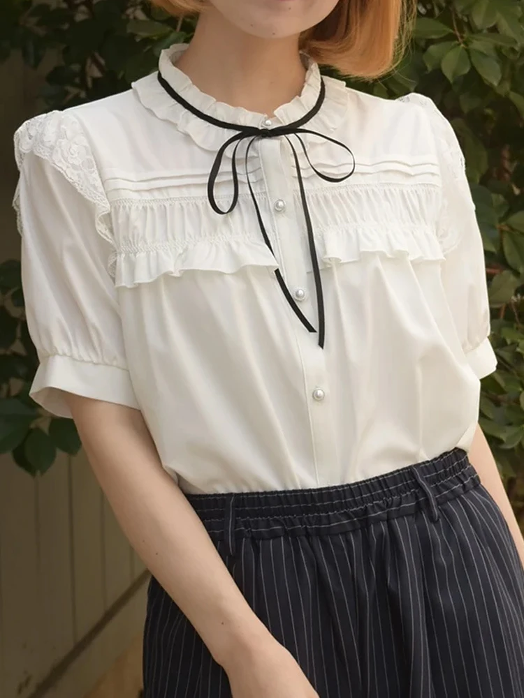 Модная женская рубашка с коротким рукавом, классическая универсальная женская рубашка с декоративной кружевной отделкой и поясом, женская рубашка в японском стиле, стандартной длины
Модная женская рубашка с коротким рукавом, классическая универсальная женская рубашка с декоративной кружевной отделкой и поясом, женская рубашка в японском стиле, стандартной длины