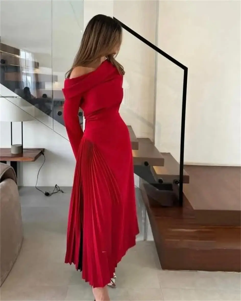 Customized Long Sleeves Prom Dresses One Shoulder Pleated Ankle Length Formal Occasion Dress Temperament Evening Dresses
Customized Long Sleeves Prom Dresses One Shoulder Pleated Ankle Length Formal Occasion Dress Temperament Evening Dresses