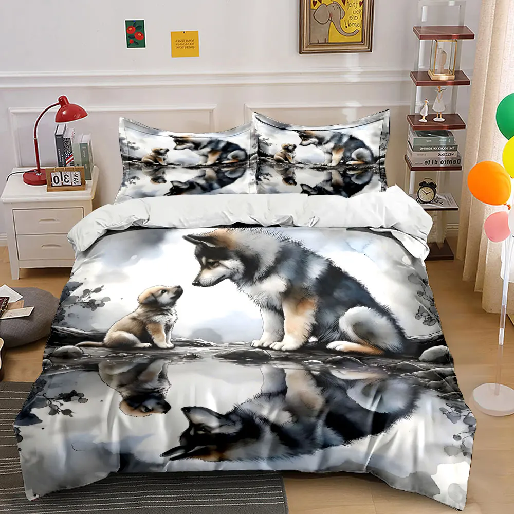 3pcs Wolf and pup by the lake reflection Pattern Duvet Cover Set Digital Print Colorful Polyester Bedding with Zipper Closur
3pcs Wolf and pup by the lake reflection Pattern Duvet Cover Set Digital Print Colorful Polyester Bedding with Zipper Closur