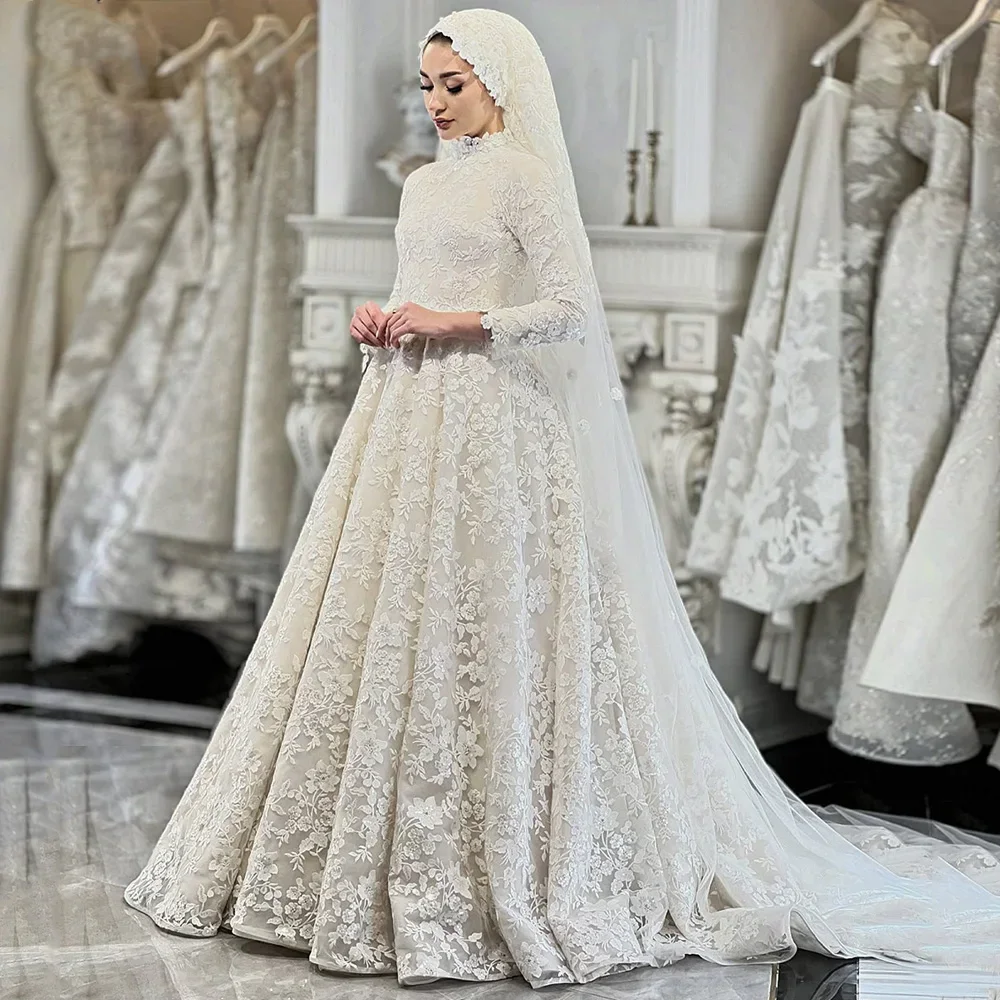 Exquisite Musilum Lace Wedding Dresses Bridal Gown High Neck Long Sleeves A Line Arabian Bridal Gown Vestido de novia boda
Exquisite Musilum Lace Wedding Dresses Bridal Gown High Neck Long Sleeves A Line Arabian Bridal Gown Vestido de novia boda