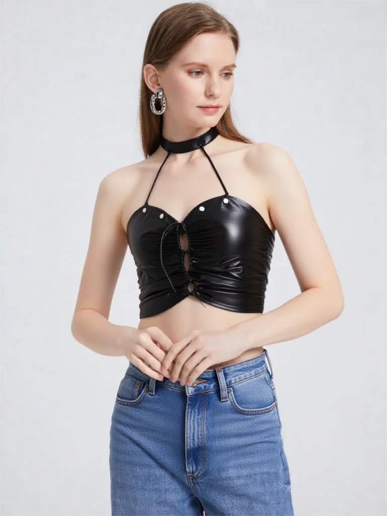 tanks top 2026 Summer Black PU Leather Halter Vest Women Hollow Out Lace Up Sleeveless Y2K Crop Top roupas feminina
tanks top 2026 Summer Black PU Leather Halter Vest Women Hollow Out Lace Up Sleeveless Y2K Crop Top roupas feminina
