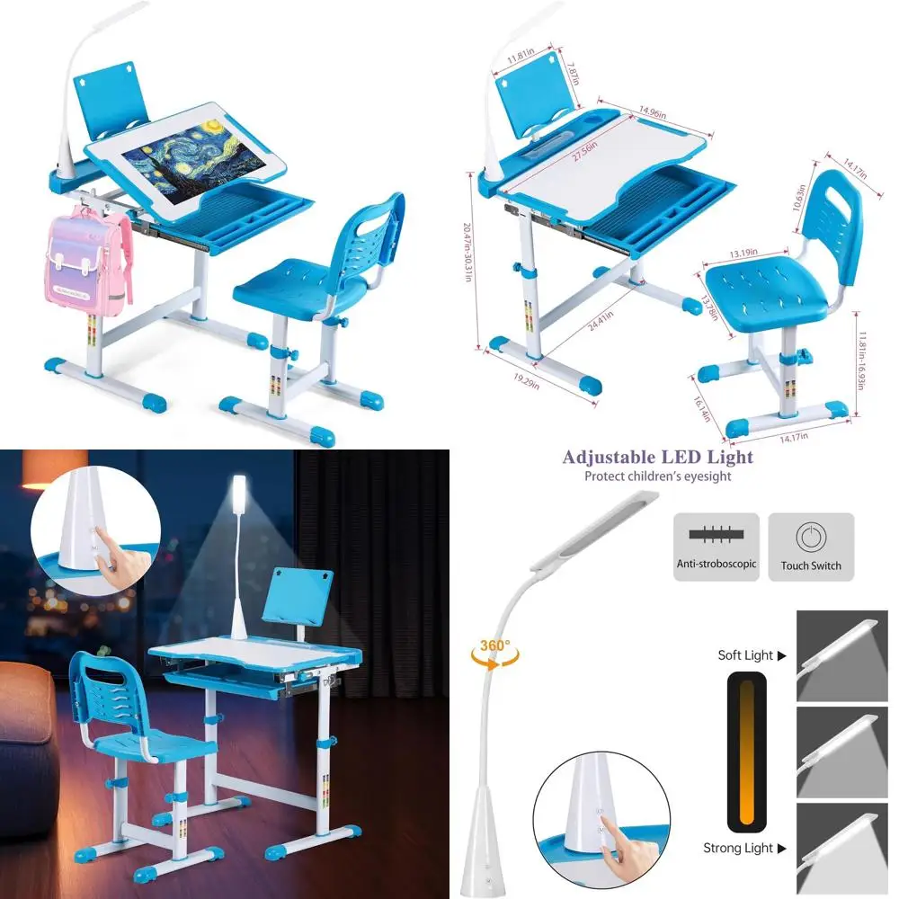 Height-Adjustable Kids Desk Set with LED Lamp, Storage Drawer, and Ergonomic Design for Homework and Art
Height-Adjustable Kids Desk Set with LED Lamp, Storage Drawer, and Ergonomic Design for Homework and Art