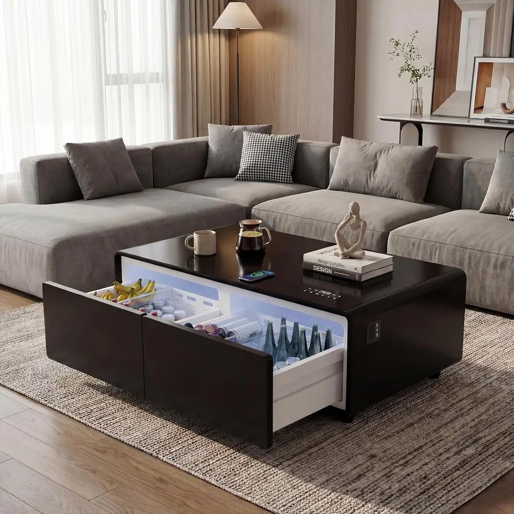 Contemporary Coffee Table with 27.8 Diameter, 51 Width, 18.1 Height, Integrated Ridge, Speakers, 15W Wireless Charging, USB Port
Contemporary Coffee Table with 27.8 Diameter, 51 Width, 18.1 Height, Integrated Ridge, Speakers, 15W Wireless Charging, USB Port