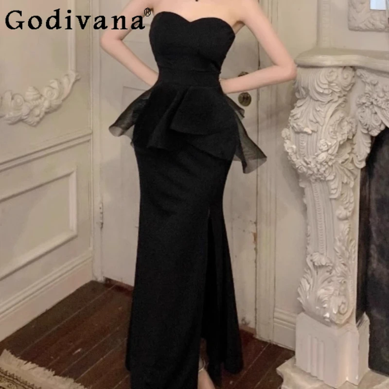 L-4XL Large Size Black with Chest Cushion Sexy Sleeveless Fake Two Pieces Dress Women's Spring Summer Chic Long Fishtail Dresses
L-4XL Large Size Black with Chest Cushion Sexy Sleeveless Fake Two Pieces Dress Women's Spring Summer Chic Long Fishtail Dresses