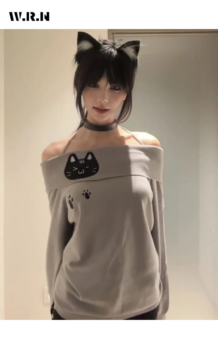 Hotsweet Gyaru Casual T-Shirts Square Collar Knitting Long Sleeve Pullovers Women Coquette Cats Print Sheath Sweet Sweater
Hotsweet Gyaru Casual T-Shirts Square Collar Knitting Long Sleeve Pullovers Women Coquette Cats Print Sheath Sweet Sweater