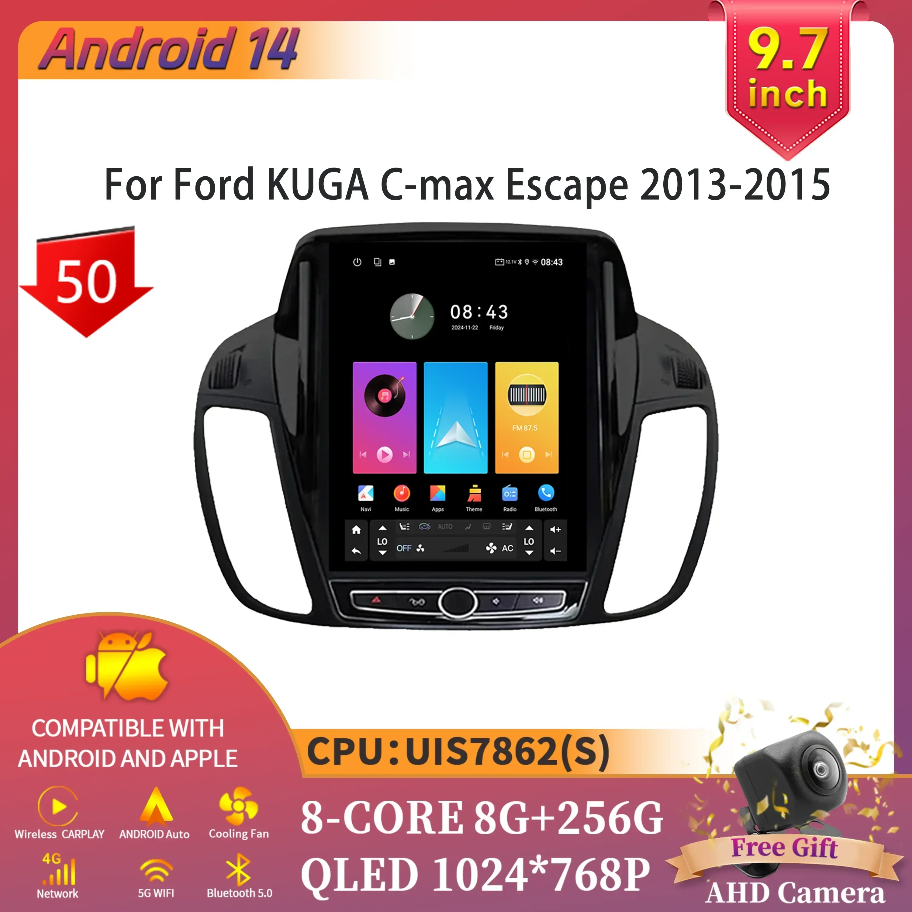 9.7inch Car Radio Multimedia Intelligent Bluetooth Carplay Touch Screen Android 14 For Ford KUGA C-max Escape 2013-2015
9.7inch Car Radio Multimedia Intelligent Bluetooth Carplay Touch Screen Android 14 For Ford KUGA C-max Escape 2013-2015