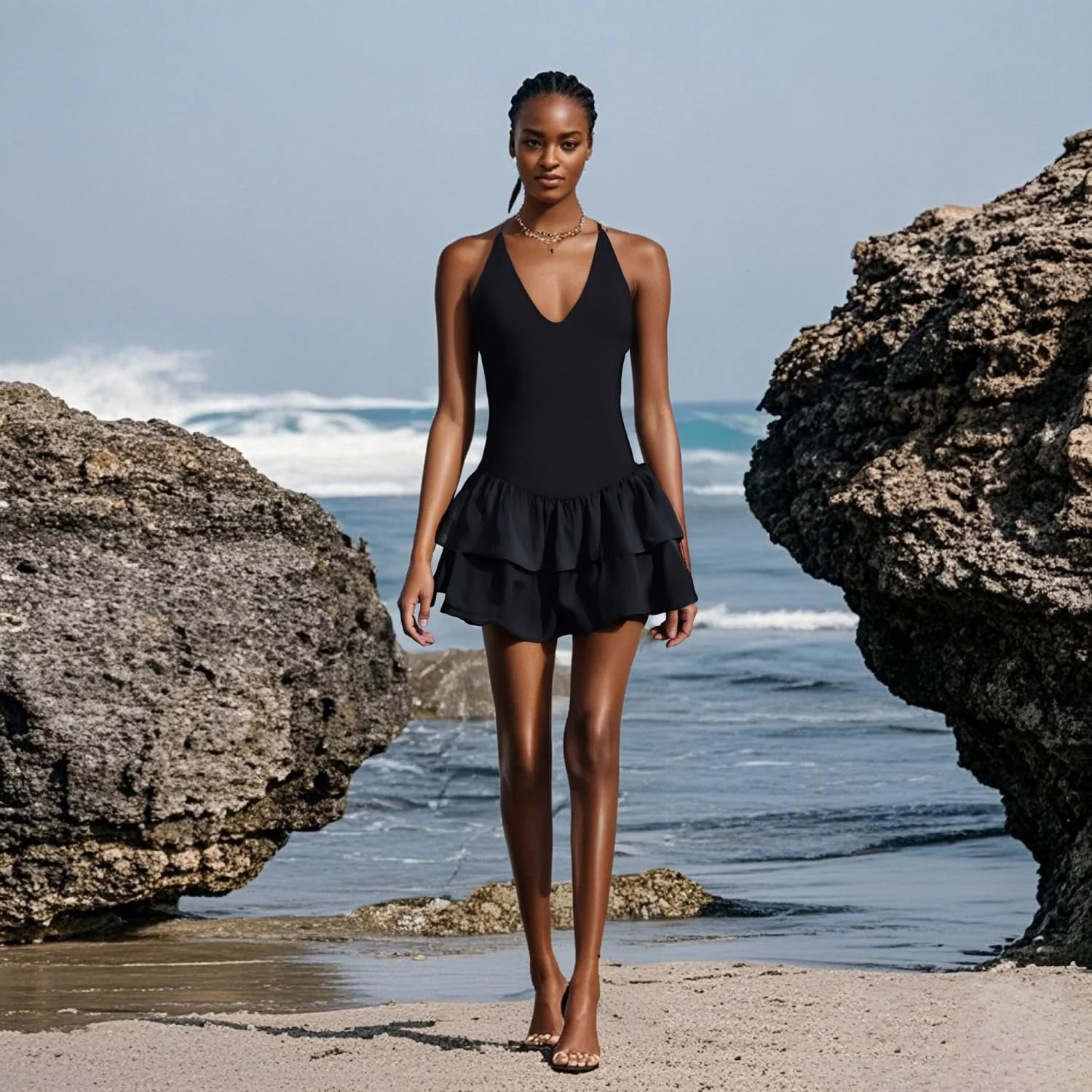 2025 Myst&Za Women's Summer New Dress Hanging Neck Collar Stacked Ruffle Edge Fashion Commuting Temperament Mini Black Skirt
2025 Myst&Za Women's Summer New Dress Hanging Neck Collar Stacked Ruffle Edge Fashion Commuting Temperament Mini Black Skirt