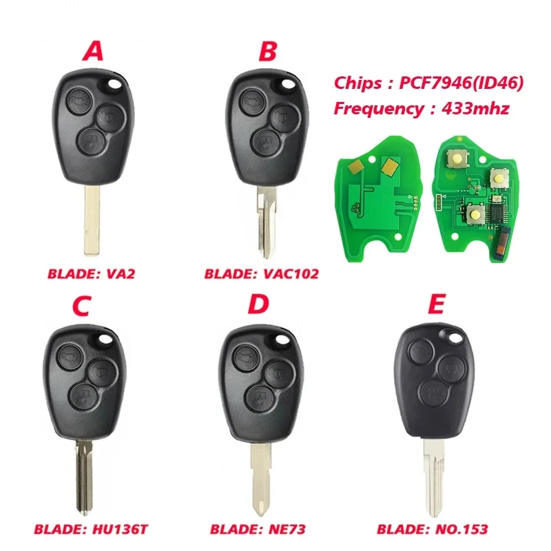 CN010005 3 Buttons For R-enault Kangoo II /Clio III Remote Key 433MHz PCF7946 ID46 Chip
CN010005 3 Buttons For R-enault Kangoo II /Clio III Remote Key 433MHz PCF7946 ID46 Chip