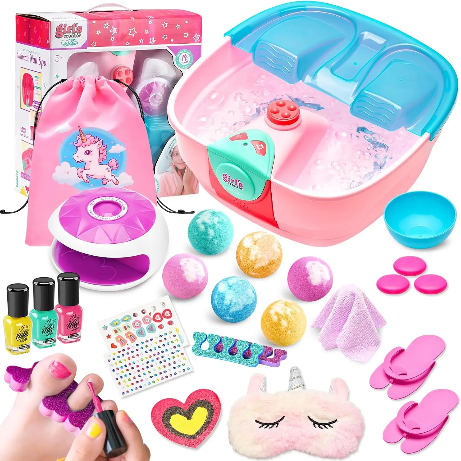 Girls Spa Kit with Foot Soak, Nail Dryer & Bath Bombs - Fun DIY Toy Gift for Ages 6-12
Girls Spa Kit with Foot Soak, Nail Dryer & Bath Bombs - Fun DIY Toy Gift for Ages 6-12
