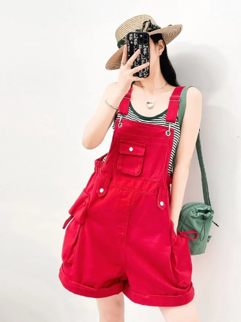 Red Denim Overalls for Women Summer Adjustable Straps Loose Wide Leg Shorts Solid Color Casual Streetwear Short Rompers
Red Denim Overalls for Women Summer Adjustable Straps Loose Wide Leg Shorts Solid Color Casual Streetwear Short Rompers