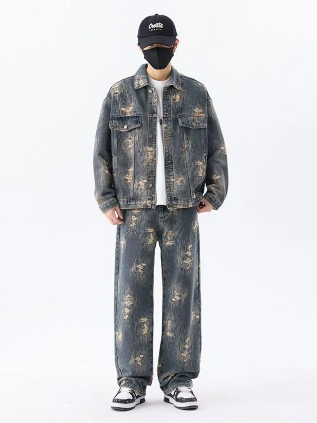 American Sle Hip Hop Denim Jaet And Pants Set for Men Loose Straight Leg Jeans Two Piece Suit Spring Faion Casual Wear
American Sle Hip Hop Denim Jaet And Pants Set for Men Loose Straight Leg Jeans Two Piece Suit Spring Faion Casual Wear
