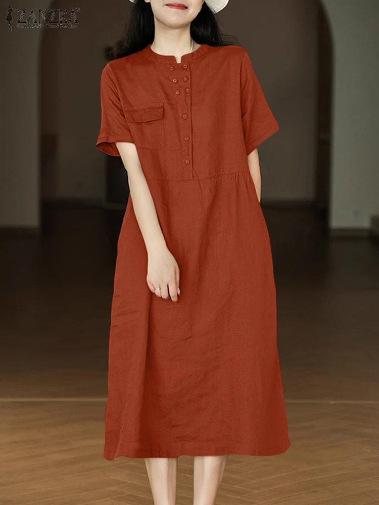 ZANZEA Casual Women Sundress Short Sleeve Buttons Up Stand Collar Vacation Midi Dress 2024 Summer Solid Color A-line Vestidos
ZANZEA Casual Women Sundress Short Sleeve Buttons Up Stand Collar Vacation Midi Dress 2024 Summer Solid Color A-line Vestidos