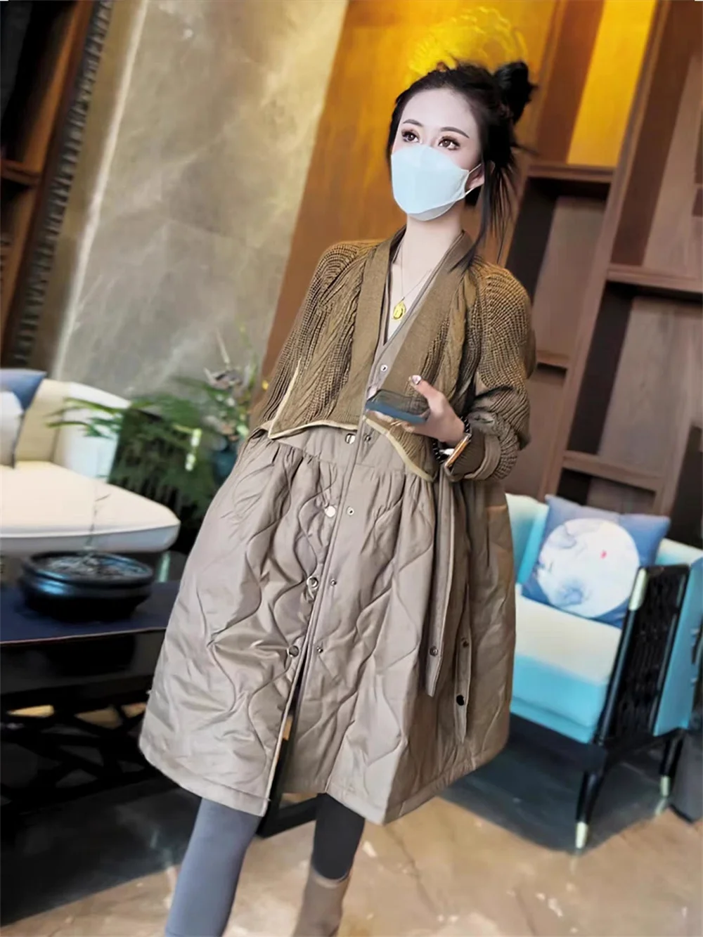 Long Down Coat for Women, Cotton Sweater, Splice, Light Luxury Style, New Design, Autumn and Winter, 2022
Long Down Coat for Women, Cotton Sweater, Splice, Light Luxury Style, New Design, Autumn and Winter, 2022