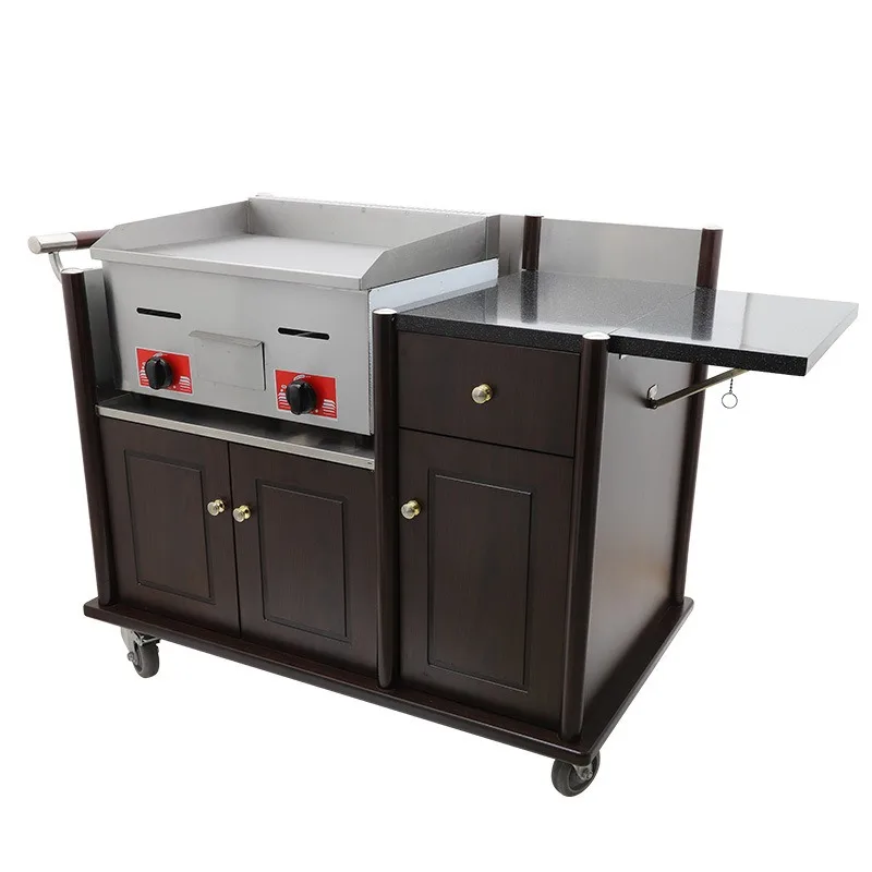 Steak stove cart, fried biscuits snack cart, mobile stainless steel cart
Steak stove cart, fried biscuits snack cart, mobile stainless steel cart
