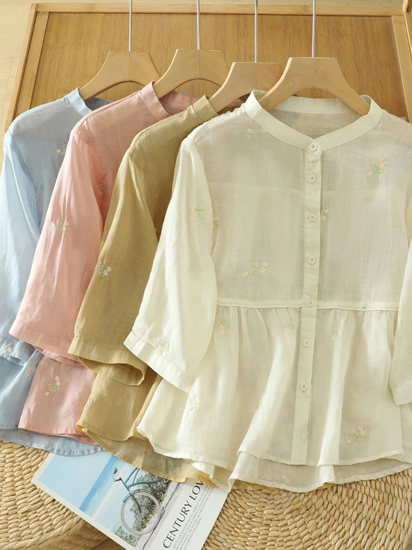 Ретро-блузка свободного кроя с вышивкой, на одной пуговице, с круглым вырезом, для полных женщин, художественная, повседневная, из смесового хлопка
Ретро-блузка свободного кроя с вышивкой, на одной пуговице, с круглым вырезом, для полных женщин, художественная, повседневная, из смесового хлопка