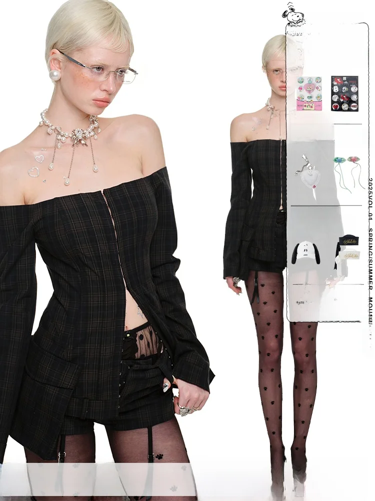 1JINN STUDIO Women's Checkered One-Shoulder Suit Jacket Street Style Slim Fit Long Sleeve Regular Length Casual Wear
1JINN STUDIO Women's Checkered One-Shoulder Suit Jacket Street Style Slim Fit Long Sleeve Regular Length Casual Wear