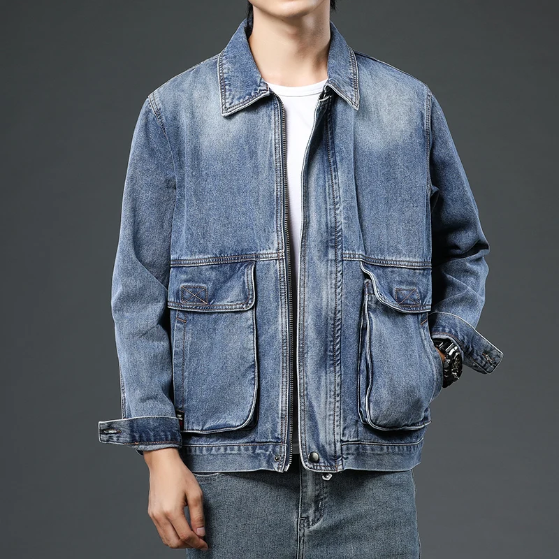 Slim Fit Men's Denim Jacket Trendy Workwear Light Blue Retro Style Youthful Spring Outerwear Zipper Closure Classic Color
Slim Fit Men's Denim Jacket Trendy Workwear Light Blue Retro Style Youthful Spring Outerwear Zipper Closure Classic Color