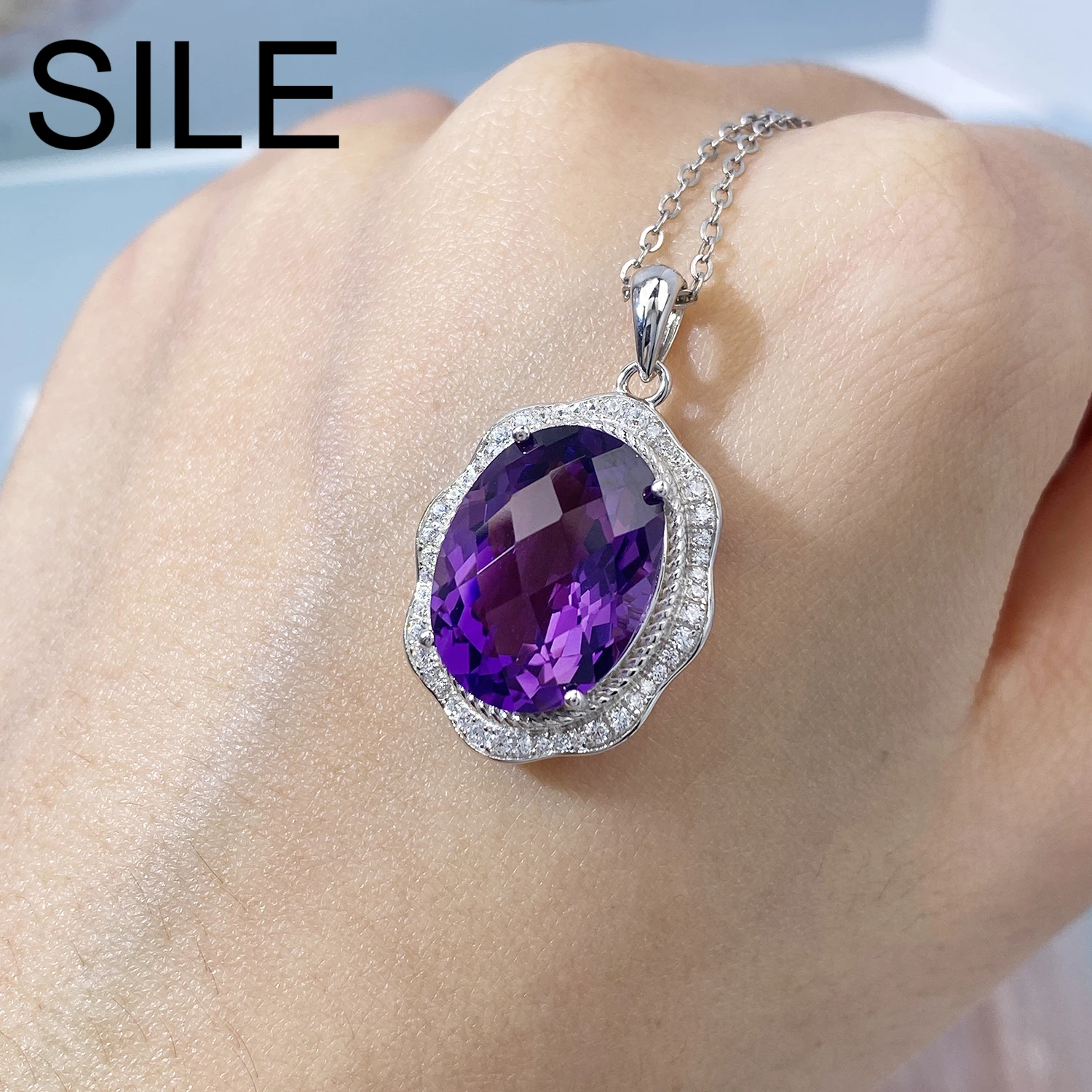 SILE 10ct Amethyst 925 Sterling Silver Pendant Necklaces For Women Oval Natural Gemstones Fine Jewelry Wedding Party Jewels Gift
SILE 10ct Amethyst 925 Sterling Silver Pendant Necklaces For Women Oval Natural Gemstones Fine Jewelry Wedding Party Jewels Gift