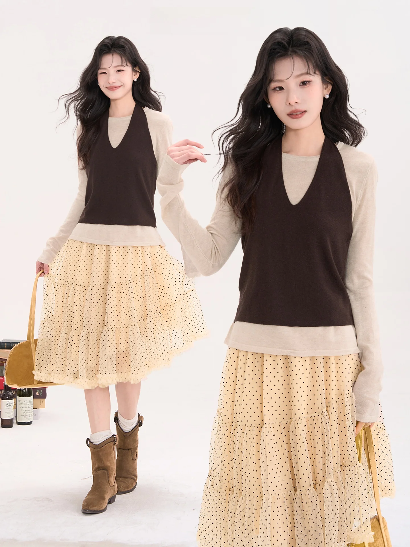 Heme Knitted Color Block Neckline Vest Top Women's Casual Style Long Sleeve Loose Fit Knitted Sweater Spring Fashion
Heme Knitted Color Block Neckline Vest Top Women's Casual Style Long Sleeve Loose Fit Knitted Sweater Spring Fashion