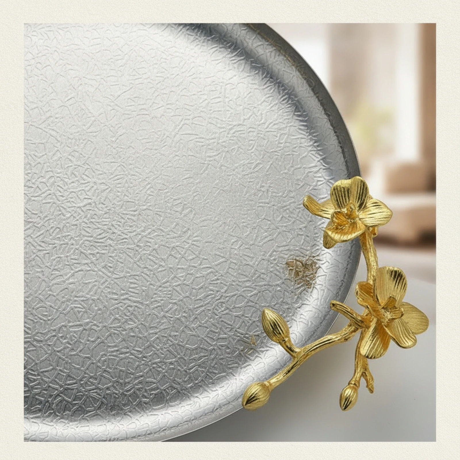 Round Tray with Floral Accents European-Style Round Serving Tray Elegant Beautiful for Home Decorators, Coffee Table, Vanity
Round Tray with Floral Accents European-Style Round Serving Tray Elegant Beautiful for Home Decorators, Coffee Table, Vanity