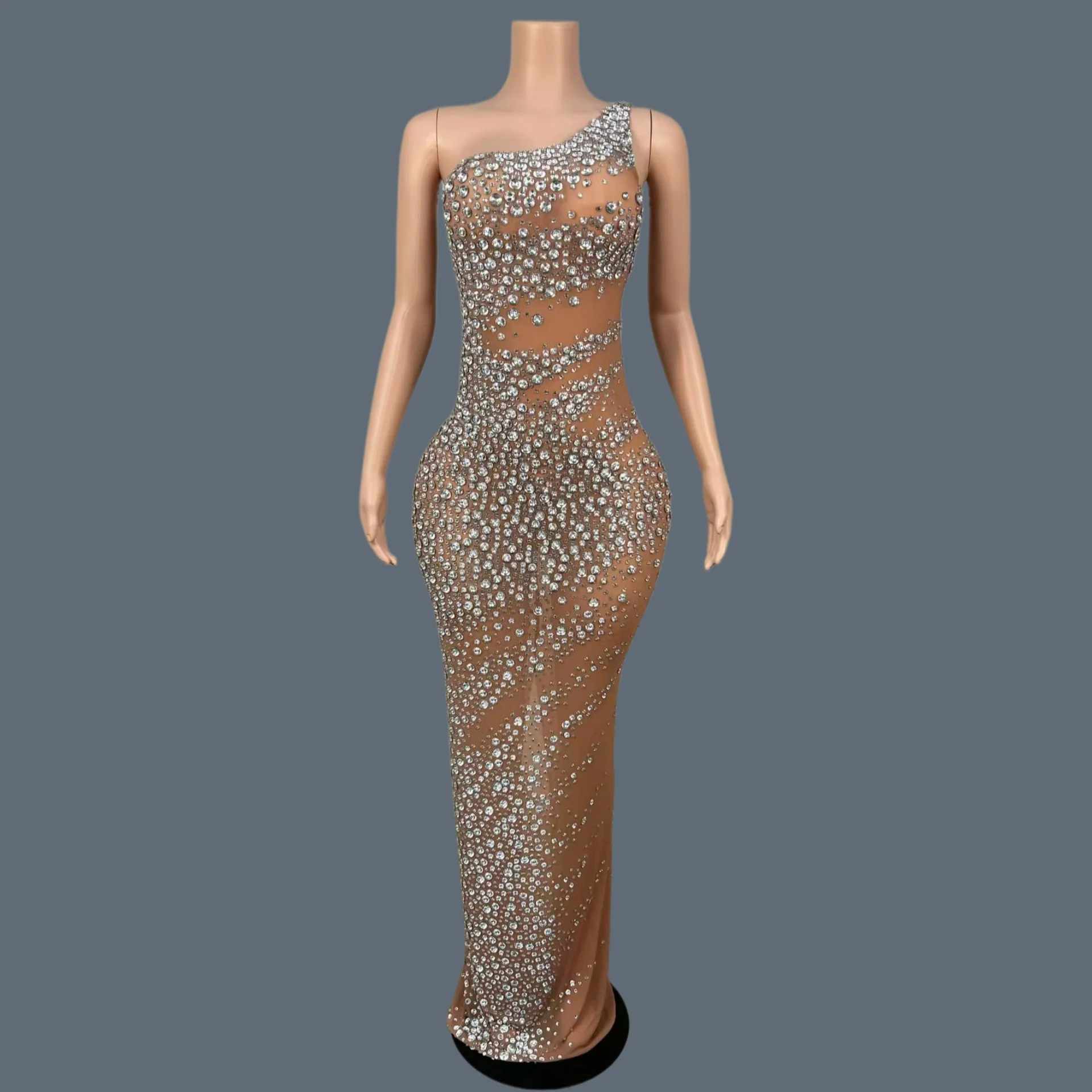 Sexy Transparent Mesh One Shoulder Sparkly Rhinestone Fashion Mermaid Maxi Dress Evening Gown Club Party Stage Costume Zhaoze
Sexy Transparent Mesh One Shoulder Sparkly Rhinestone Fashion Mermaid Maxi Dress Evening Gown Club Party Stage Costume Zhaoze
