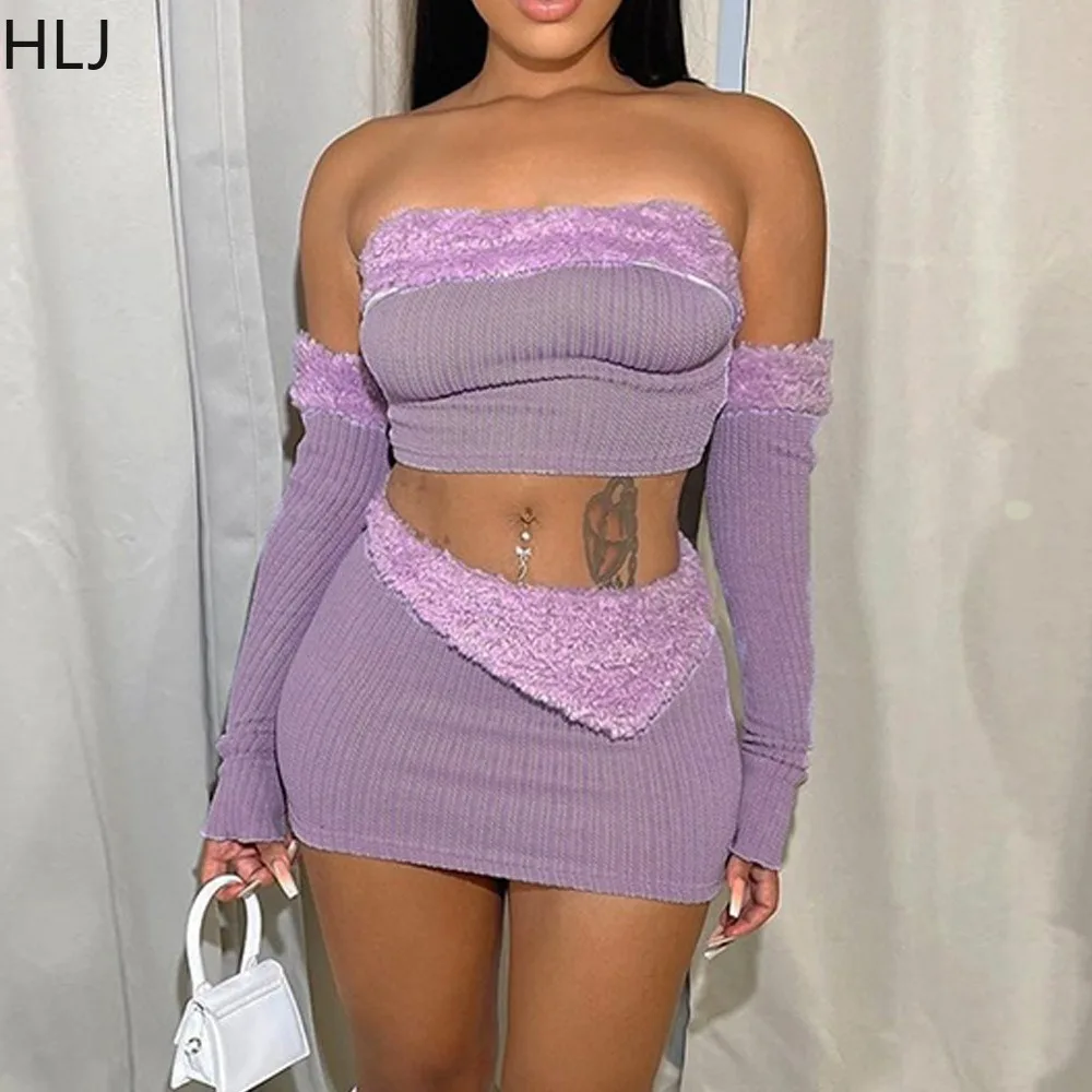 HLJ Purple Sexy Fur Patchwork Mini Skirts Two Piece Sets Women Long Sleeve Off Shoulder Crop Top+Skirts Outfits Fashion Clothing
HLJ Purple Sexy Fur Patchwork Mini Skirts Two Piece Sets Women Long Sleeve Off Shoulder Crop Top+Skirts Outfits Fashion Clothing
