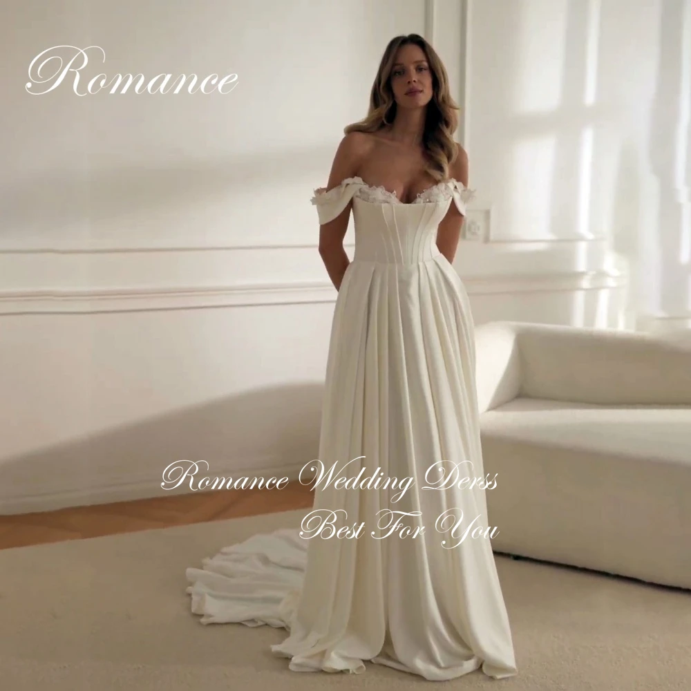 Simple Sweetheart Off The Shoulder A-Line Wedding Dresses Women Flowers Lace Pleat Open Back Satin Vestidos De Novia Customized
Simple Sweetheart Off The Shoulder A-Line Wedding Dresses Women Flowers Lace Pleat Open Back Satin Vestidos De Novia Customized