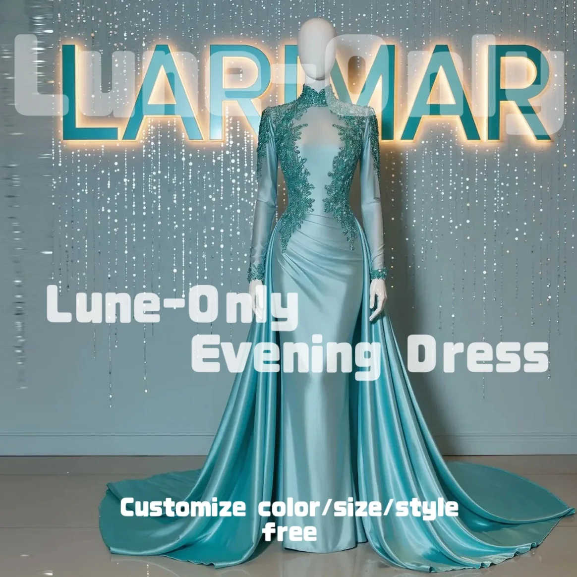 Customized Long Sleeves High Collar Satin Evening Dresses with Floral Appliques Back Train Elegant Party Gown Prom Formal Dress
Customized Long Sleeves High Collar Satin Evening Dresses with Floral Appliques Back Train Elegant Party Gown Prom Formal Dress