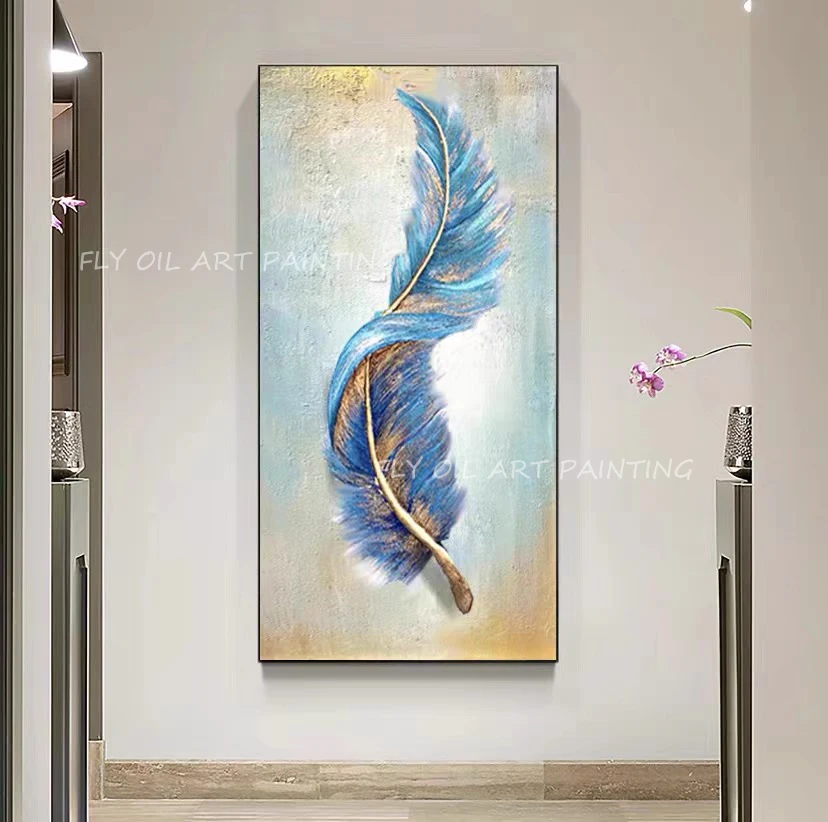Abstract Feather Blue Canvas Painting Large Side Wall Art Decor Gold Foil Handmade Simple Design Oil Painting Unframed As Gift
Abstract Feather Blue Canvas Painting Large Side Wall Art Decor Gold Foil Handmade Simple Design Oil Painting Unframed As Gift