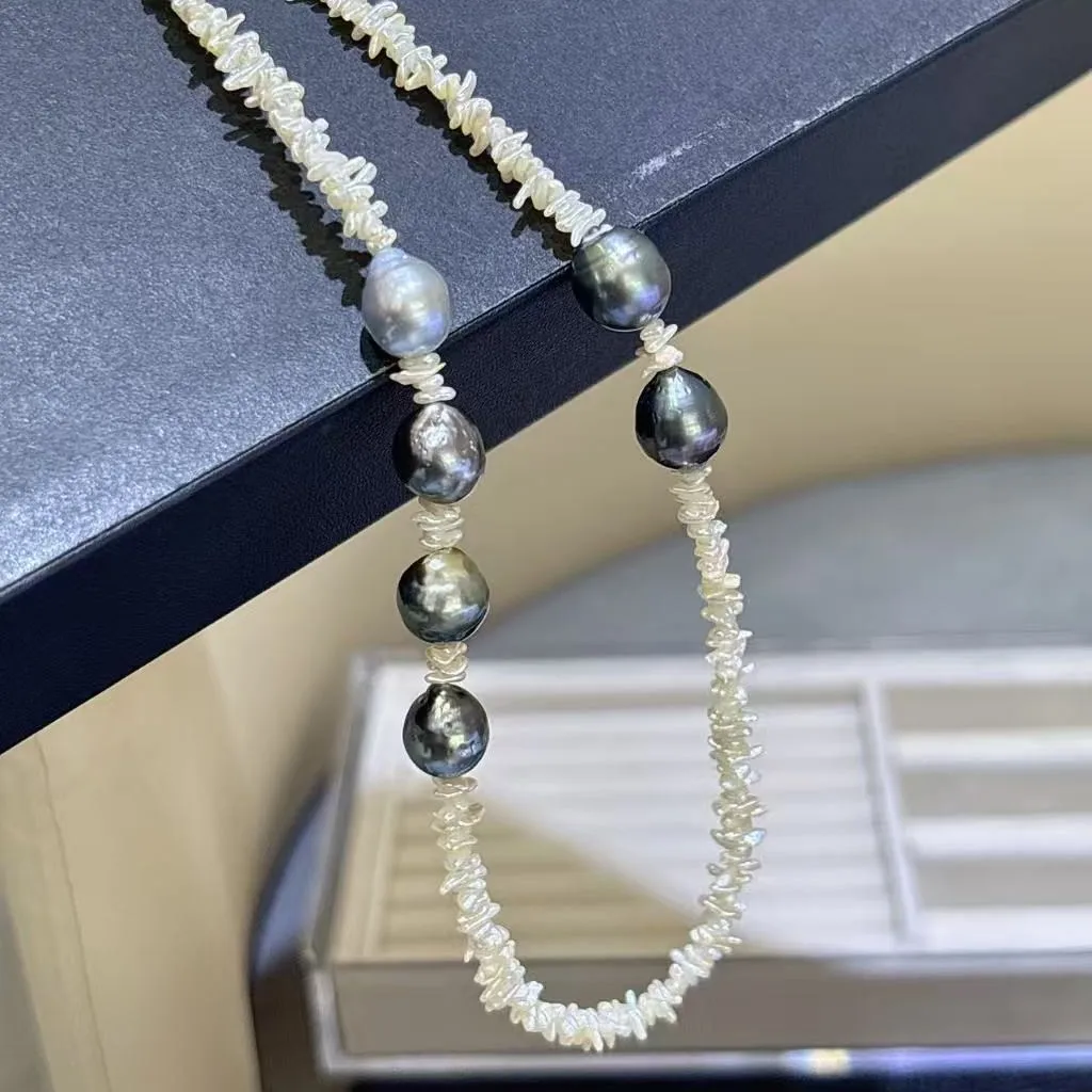 3mm+9mm Natural Keshi Seawater Pearl Necklace, Mixed Tahitian Black Pearls Elegant Women Neck Jewelry
3mm+9mm Natural Keshi Seawater Pearl Necklace, Mixed Tahitian Black Pearls Elegant Women Neck Jewelry