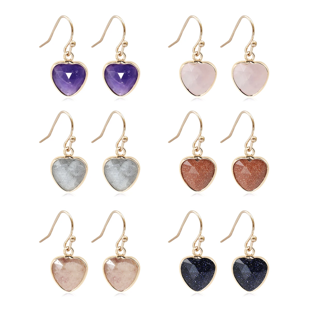 Elegant natural stone heart shaped pendant earrings rose quartz amethyst lapis lazuli earring Light luxury designer jewelry gift
Elegant natural stone heart shaped pendant earrings rose quartz amethyst lapis lazuli earring Light luxury designer jewelry gift